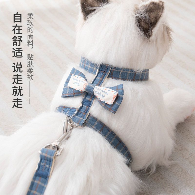猫咪牵引绳工字蝴蝶结猫牵引绳格子宠物牵引绳猫绳狗绳狗狗牵引绳