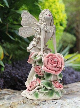 太阳能花仙子小夜灯户外花园庭院树脂工艺品园艺装饰摆件欢迎牌