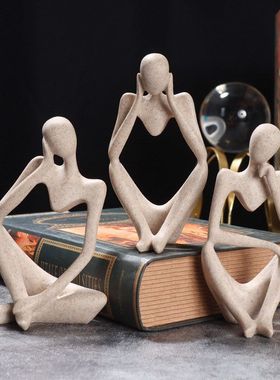 欧式抽象人物家居摆件小号砂岩迷您思考者左思右想玄关酒柜装饰品