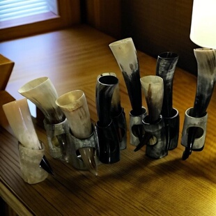 牛角酒具大小容量酒杯角尖黄牛角筒摆件复古道具牛角制品工艺品