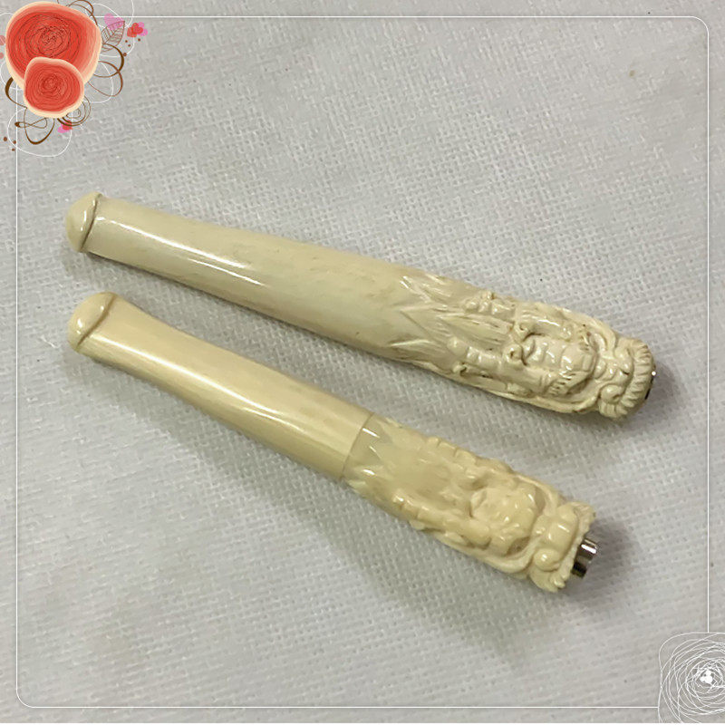 特价清货天然猛犸牙雕龙头烟嘴精品老牙过滤嘴内藏拉杆换滤芯
