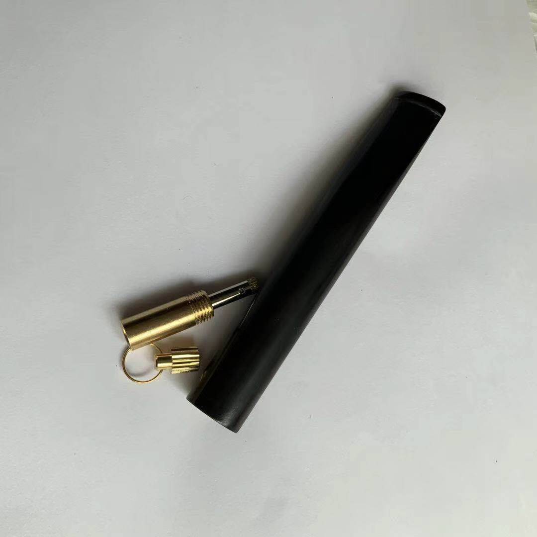 天然黑水牛角手工烟嘴 直筒黑牛角款 内藏拉杆换滤芯粗中细烟三用