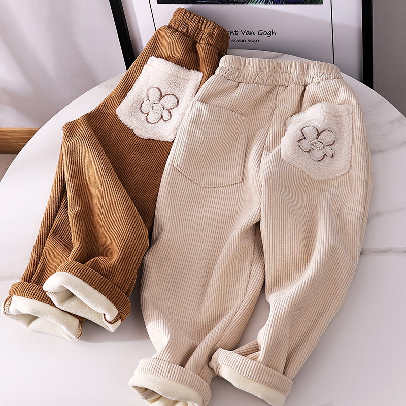 女童加厚灯芯绒长裤一体绒休闲裤