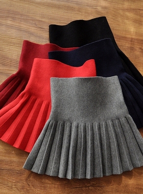 女童裙子秋冬新款半身裙儿童春秋短裙百褶裙女孩冬裙黑色半裙童装