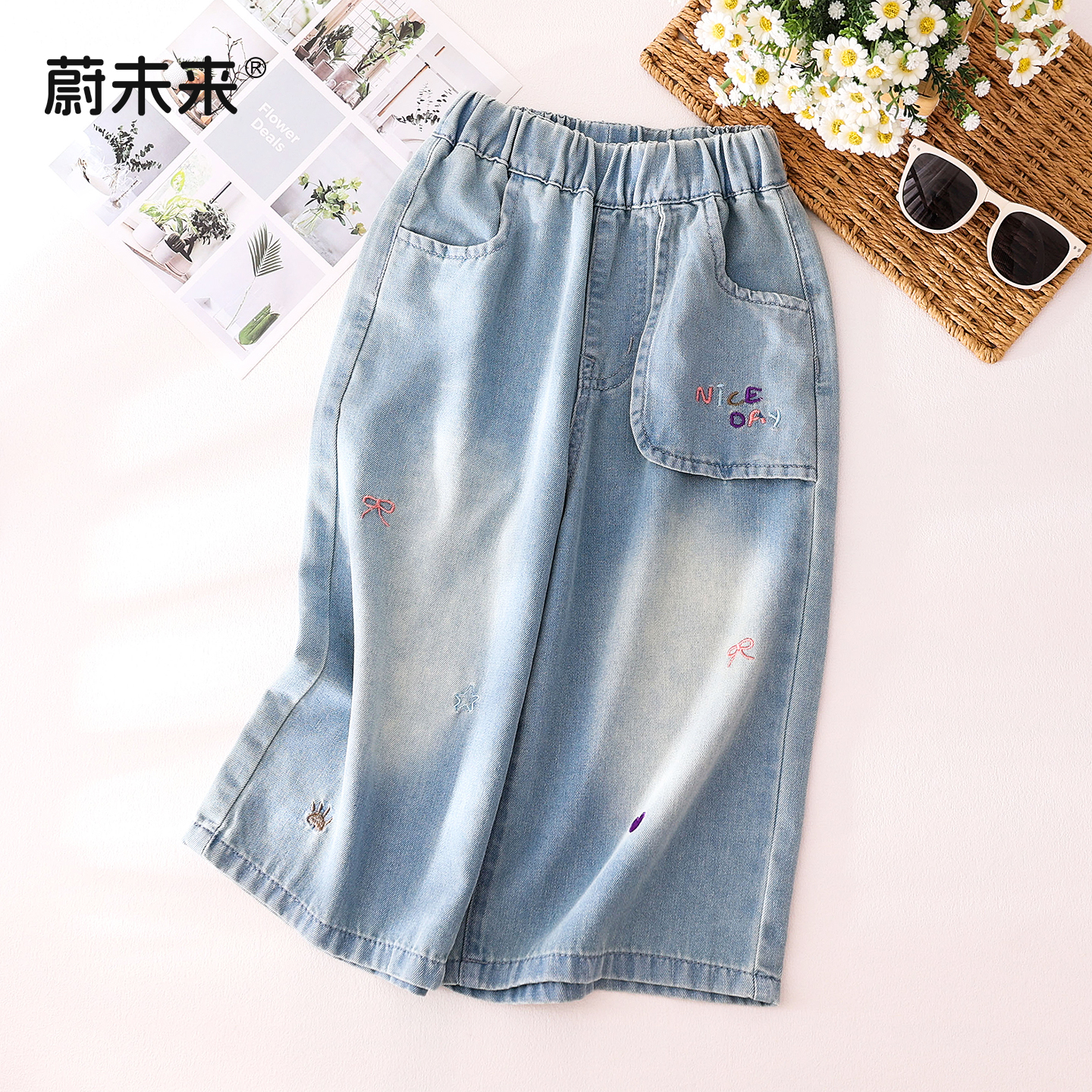 蔚未来女童牛仔裤夏季2025新款儿童洋气七分裤女孩时髦薄款直筒裤