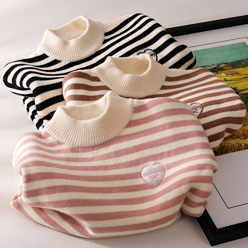 女童毛衣加厚一体绒针织打底衫