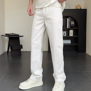 极简优雅老钱风弹力中直筒牛仔裤男宽松合体显瘦长裤子2026新款裤