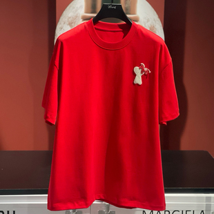2026新款圆领简约时尚潮牌男女同款微阔版型短袖T恤潮牌刺绣男T马