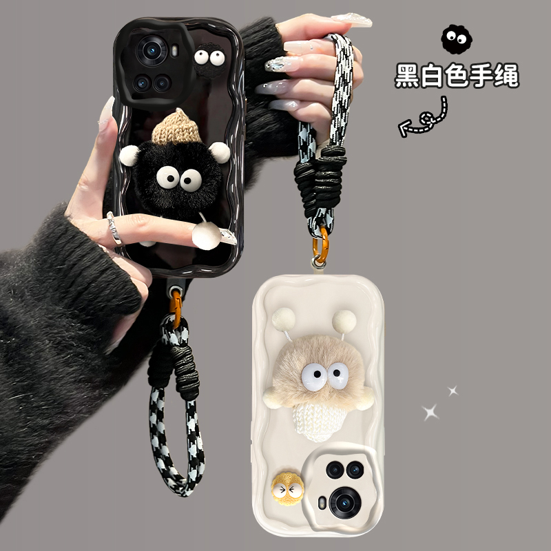 适用于一加ACE手机壳ace竞速版Oneplus秋冬立体煤球毛绒新款奶油纹硅胶软壳PGKM10镜头全包气囊防摔女款可爱