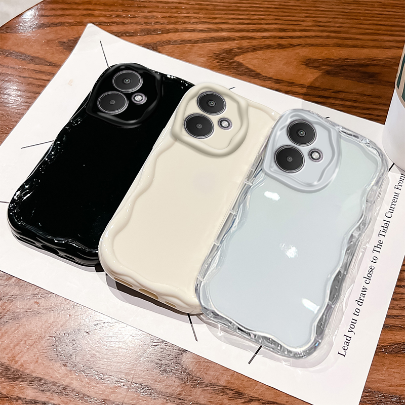 适用于红米13R手机壳新款Redmi纯色红米13C奶油波浪纹镜头全包5G加厚防摔男女高级感简约透明保护套