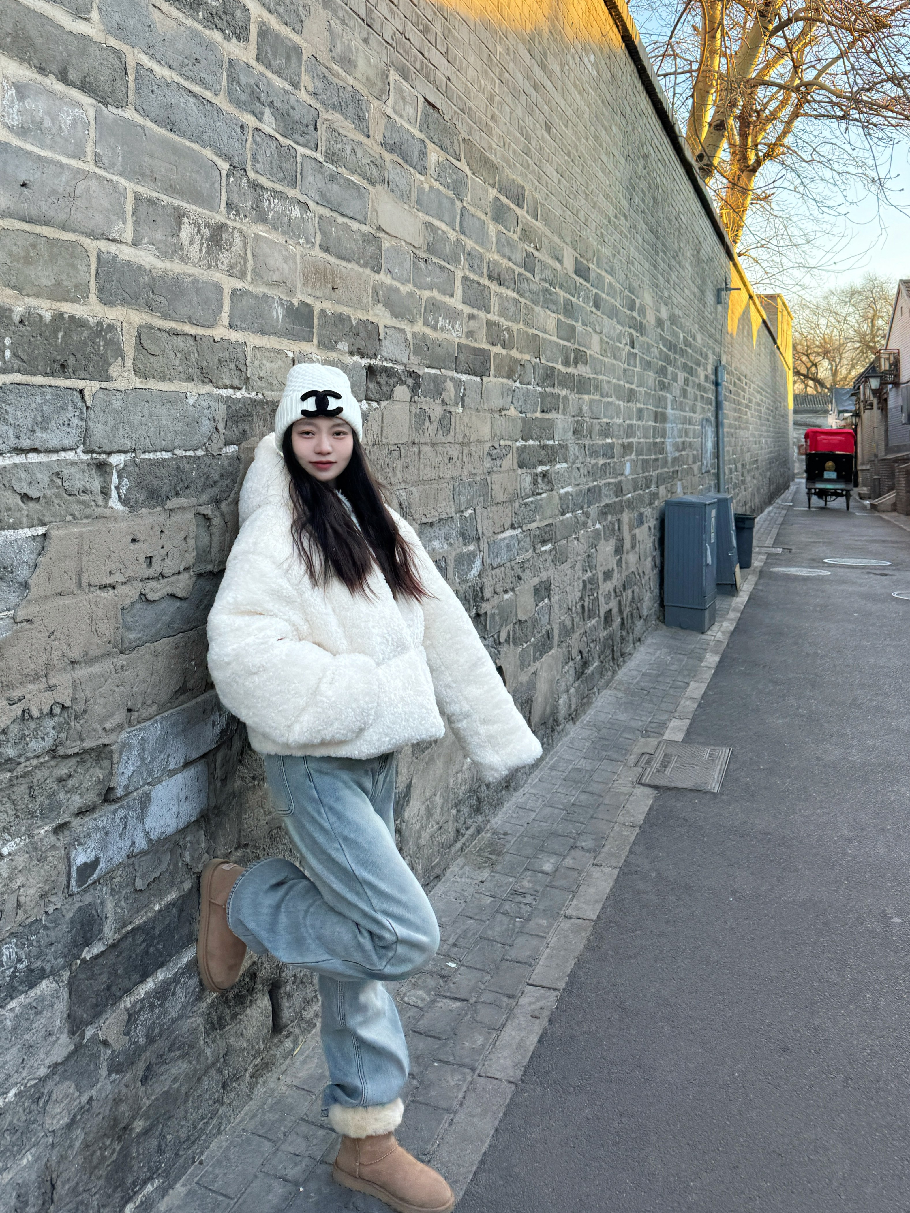 浅蓝色加绒牛仔裤女东大门冬季新款浅色百搭拖地裤直筒裤阔腿裤潮