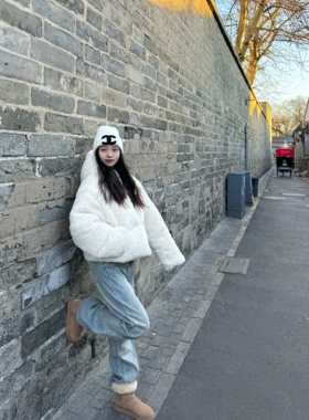 浅蓝色加绒牛仔裤女东大门冬季新款浅色百搭拖地裤直筒裤阔腿裤潮