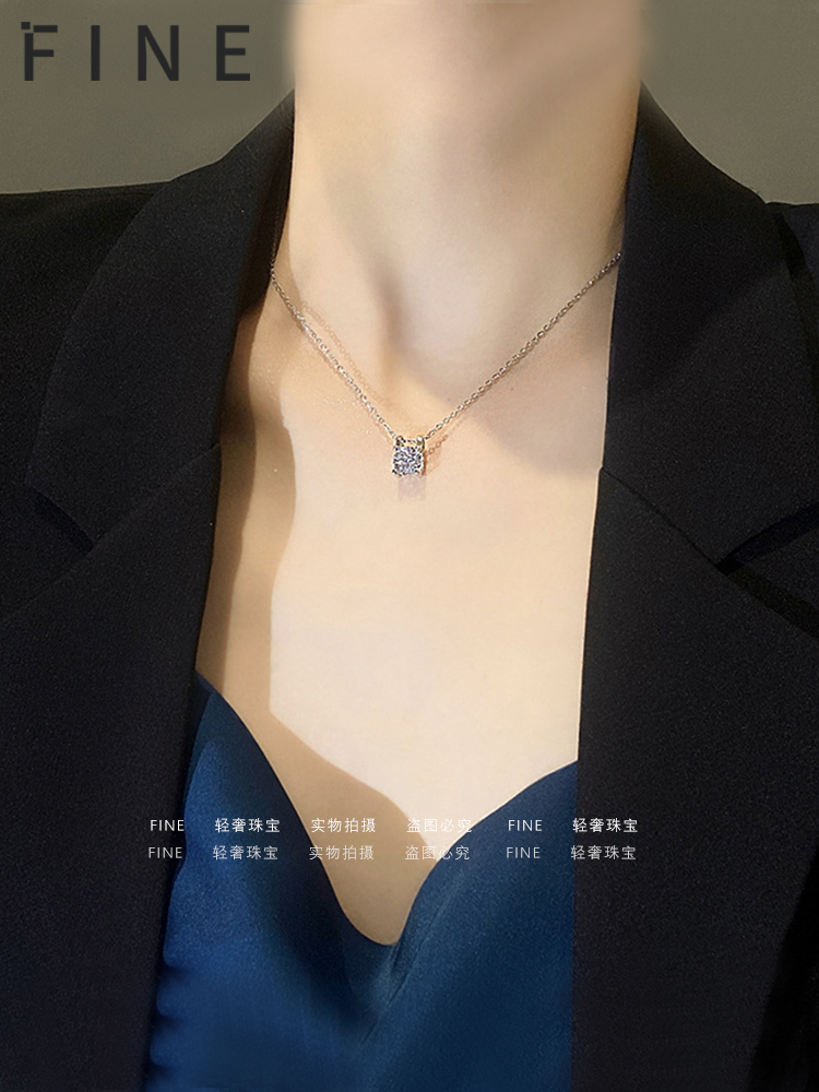 18k gold diamond necklace simple 1 carat single diamond Moissanite bull head pendant platinum temperament clavicle set chain gift