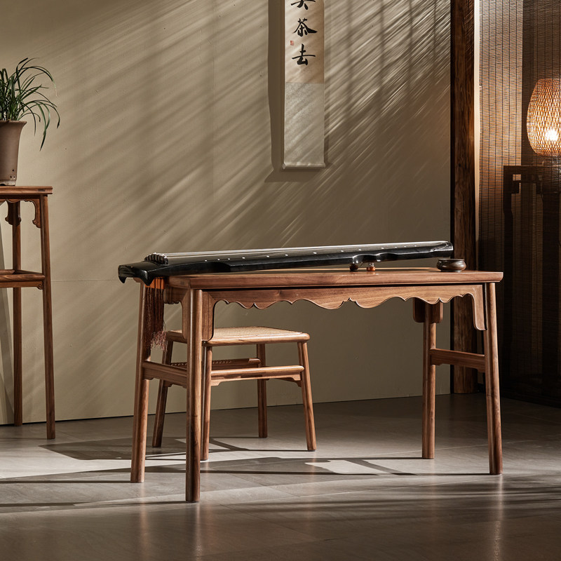 新中式明式宋代中古禅意仿古原创设计新款实木榆木专用古琴桌凳