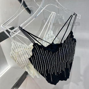 蕾丝彩钻美背带胸垫可拆卸弹力吊带背心2025新款长款打底裹胸内衣