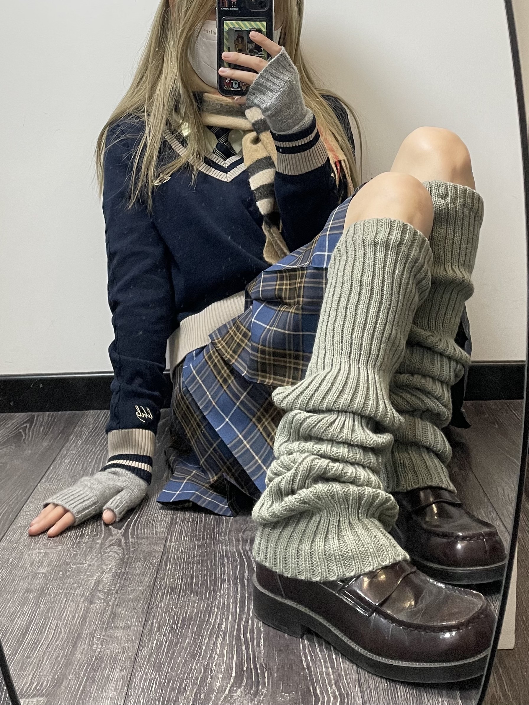 原创灰色中筒袜子堆堆袜日系原宿风保暖亚文化软妹y2k长筒jk腿套