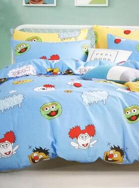 全棉卡通印花床上用品四件套蓝色 SESAME芝麻街Kaws联名男女订做