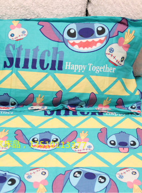 全棉卡通史迪仔星际宝贝stich单人枕套 黄绿色 可订做尺寸