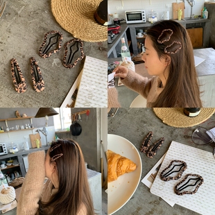 几何豹纹BB夹少女边夹ins发饰 一对装 豹纹云朵掰掰夹 碎发多bi入