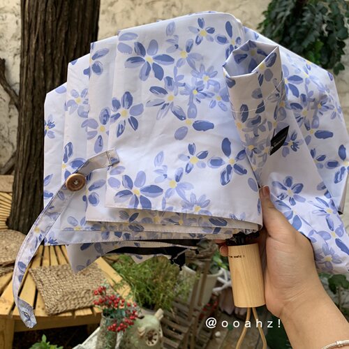 白山茶～ooahz定制木柄！温柔白紫高防晒晴雨两用伞 遮阳黑胶雨伞