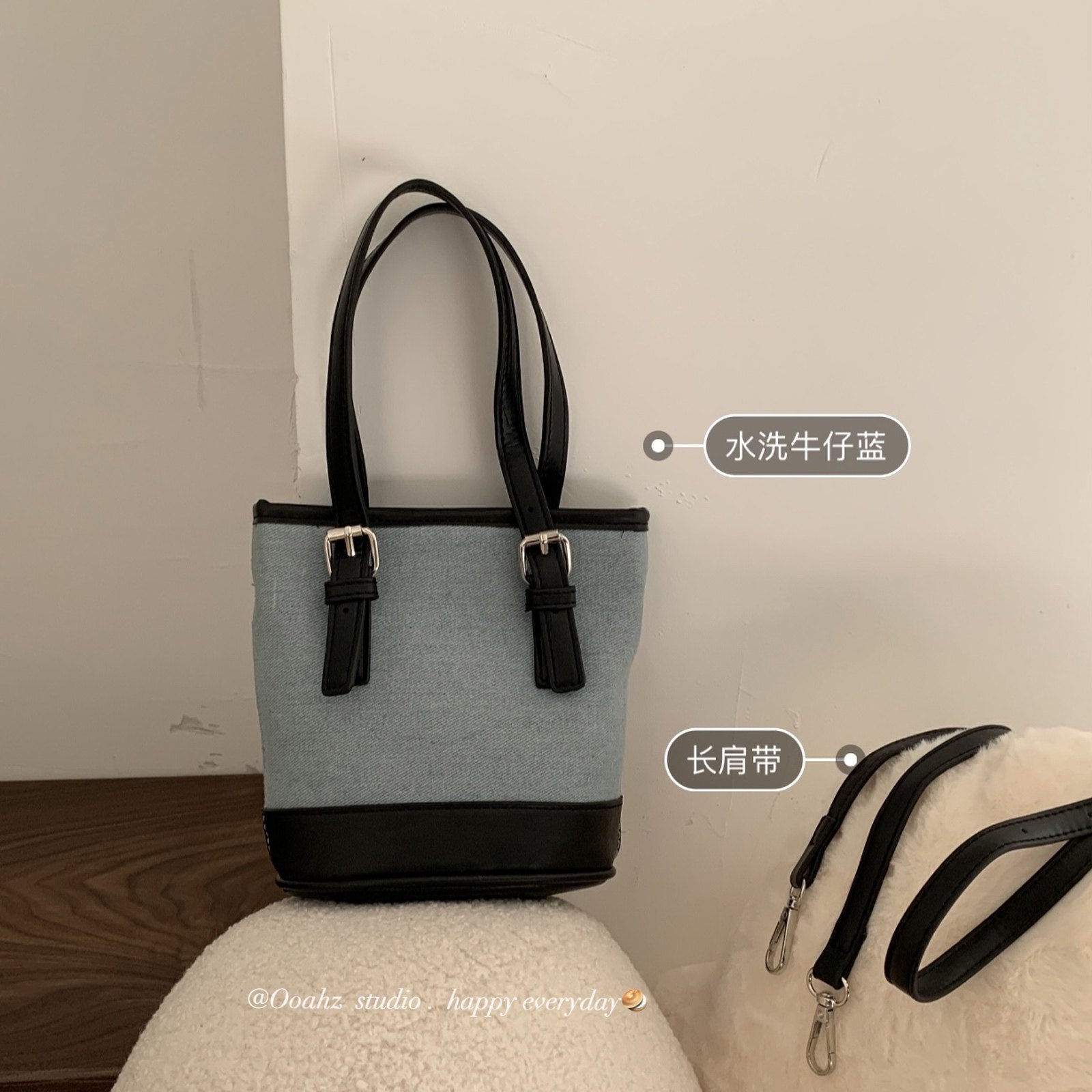 小水桶~"baby蓝"秋冬复古手提单肩包包女韩国款百搭拼色ins斜跨包,箱包皮具/热销女包/男包,通用款女包,淘宝优惠券,粉丝福利购,淘宝优惠卷