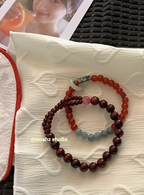 蓝水巴山~中式国风简约寿山石手串复古小众冰感叠戴手饰串珠手链