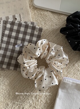 童话公主~缎面黑白波点大肠发圈复古法式丸子头皮筋女ins百搭头绳