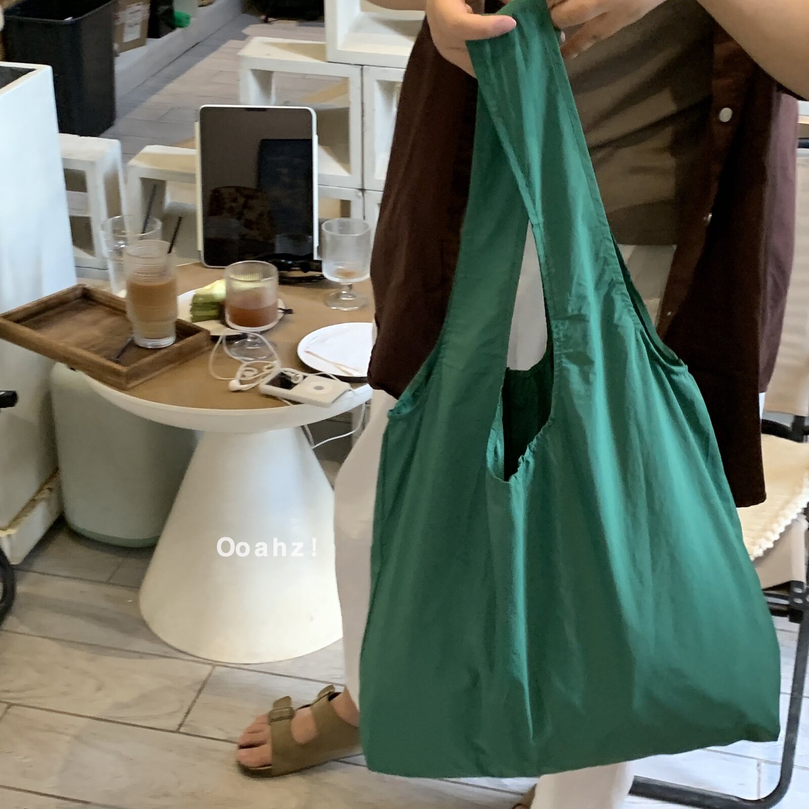 绿光森林 纯色简约大方尼龙包袋 百搭单肩包手提包大容量托特包包