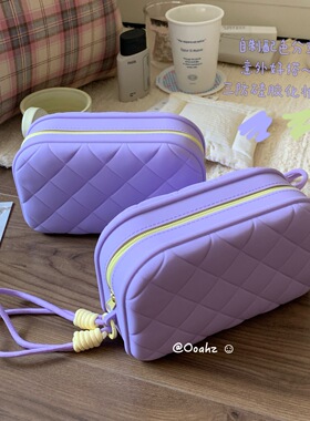 二搭升级~首发！ooahz自制硅胶撞色手提化妆包便携格纹防水手机包