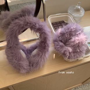 海芋恋~冬日女友长毛绒耳暖 舒适保暖防狐狸毛耳罩可折叠耳捂子女
