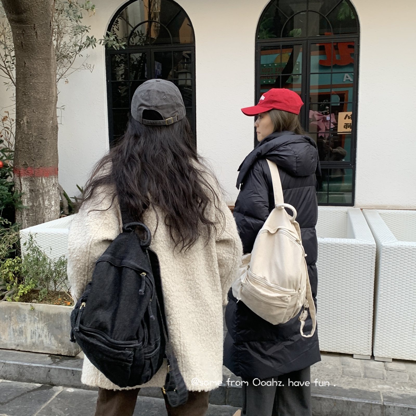 美式学院~中性黑/垂感做旧双肩包书包 ooahz百搭帆布电脑包上课包