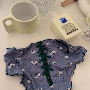 笑靥花|复古撞色 可爱甜心后镂空蝴蝶结印花棉性感低腰女内裤