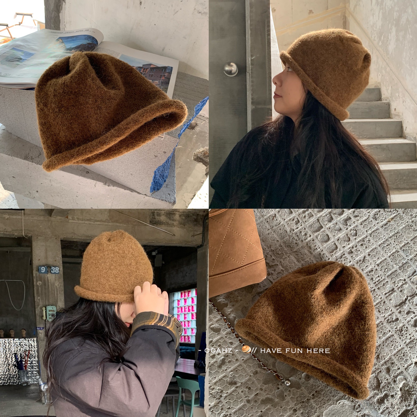 羊毛帽氛围感卷边毛线堆堆帽