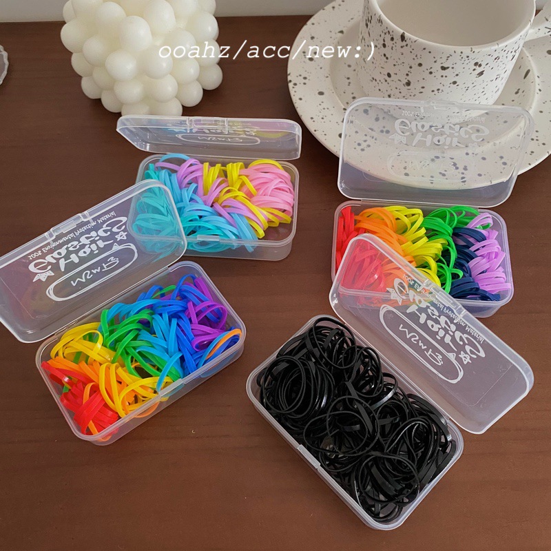 麻花辫｜小皮筋 果冻色扎头发皮筋盒装发绳 编发头绳一次性橡皮筋