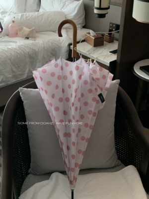 定制粉波点伞纯木柄ins长柄雨伞