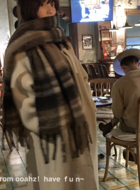 深度保暖~咖啡coco配系！ooahz自制巨厚实格纹马海毛大围巾情侣款