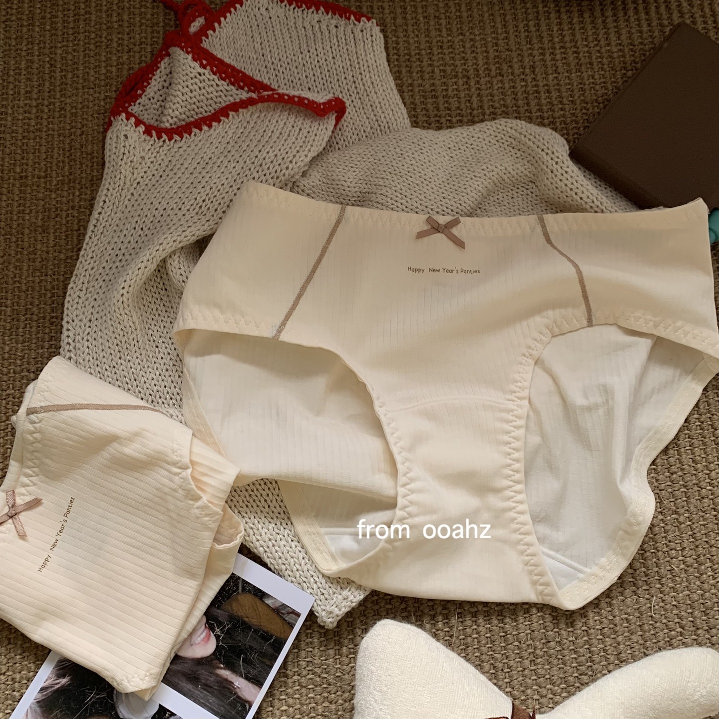 "新年快乐"香风撞色运动螺纹纯棉内裤 中腰ins女士包臀透气三角裤,女士内衣/男士内衣/家居服,女三角裤,淘宝优惠券,粉丝福利购,淘宝优惠卷