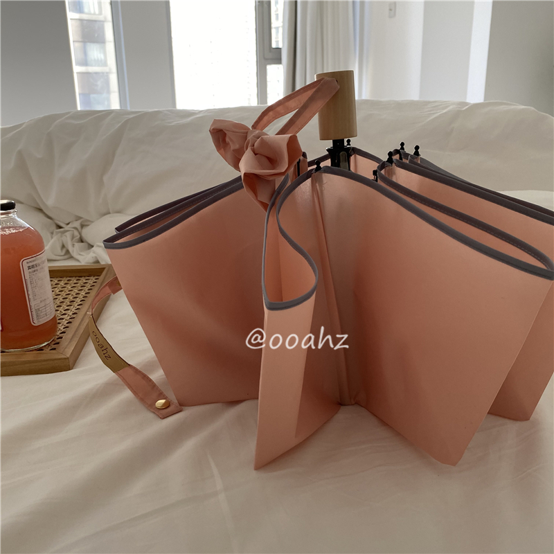 ooahz定制 有谁不喜欢粉色 绝美西柚粉 实木手柄折叠雨伞小巧便携