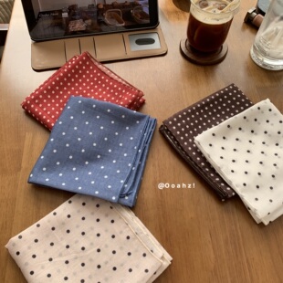 玛丽莲梦露 ins圆点头巾棉质发带屁帘小方巾 春夏穿搭配饰小丝巾