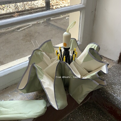 柏林季刊~奶油风花边晴雨两用全自动雨伞 加厚情侣圆角彩胶太阳伞