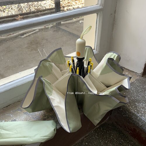 柏林季刊~奶油风花边晴雨两用全自动雨伞 加厚情侣圆角彩胶太阳伞