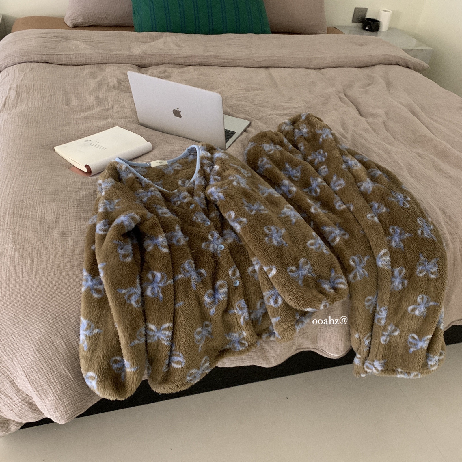 星黛露蝴蝶结~韩国ins甜美珊瑚绒睡衣 冬季加厚加绒ins家居服套装