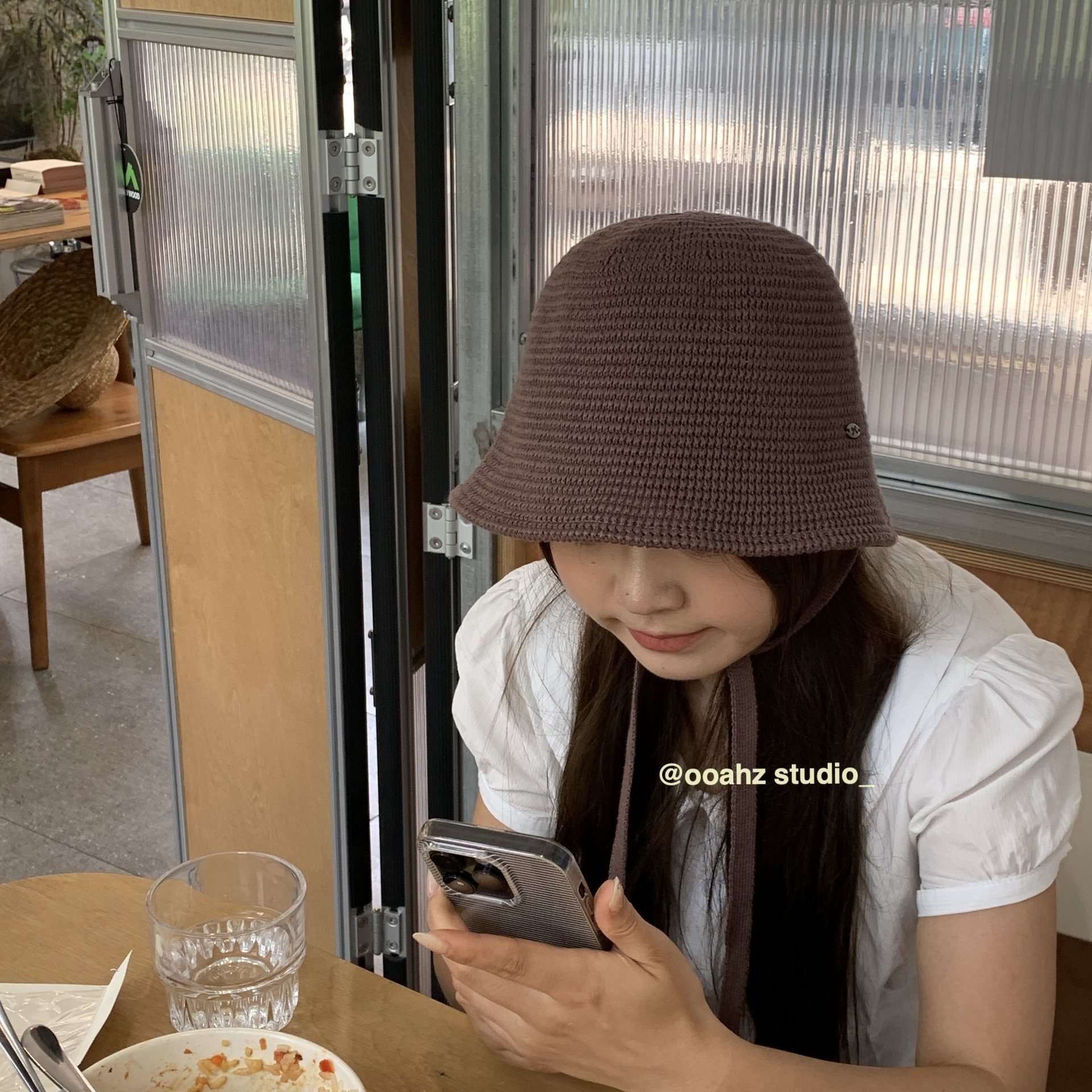 青葱岁月~韩国小众杂线绿色编织渔夫帽 大头围显脸小遮脸水桶帽子