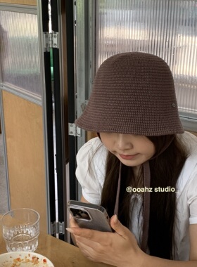 青葱岁月~韩国小众杂线绿色编织渔夫帽 大头围显脸小遮脸水桶帽子