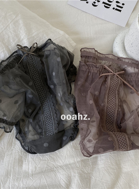 复古茶绿色波点控 | 小性感网纱蕾丝蝴蝶结半透明可爱低腰女内裤