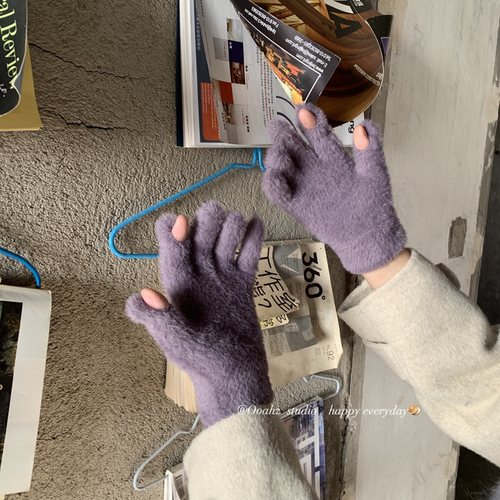 毛绒绒可爱冬季仿兔毛手套