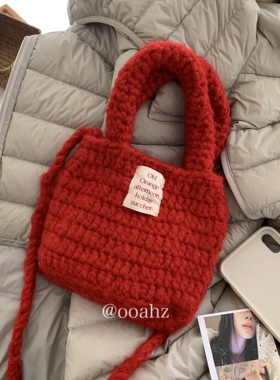 低糖低卡:圣诞红~韩国手工针织毛线包 ooahz自制手提包百搭斜挎包