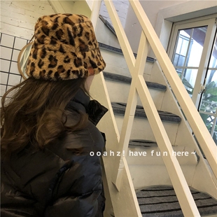 ooahz推荐~今年zui洋气豹纹水桶帽 百搭帽子毛绒渔夫帽盆帽男女
