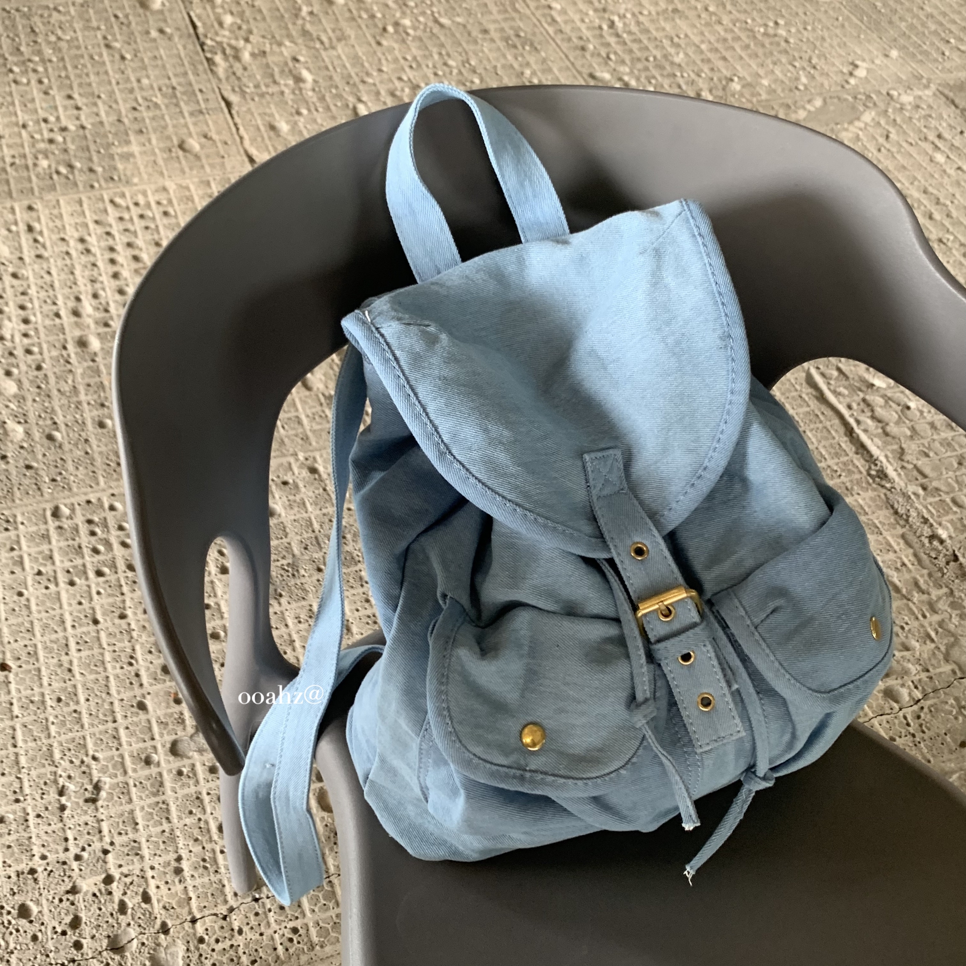 南韩苏打蓝~韩国牛仔布双肩包 大容量多口袋手提单宁包旅行背书包