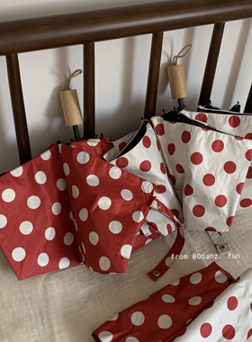 红色硬控~适合拍照的复古波点五折伞 小巧便携防晒防风晴雨两用伞